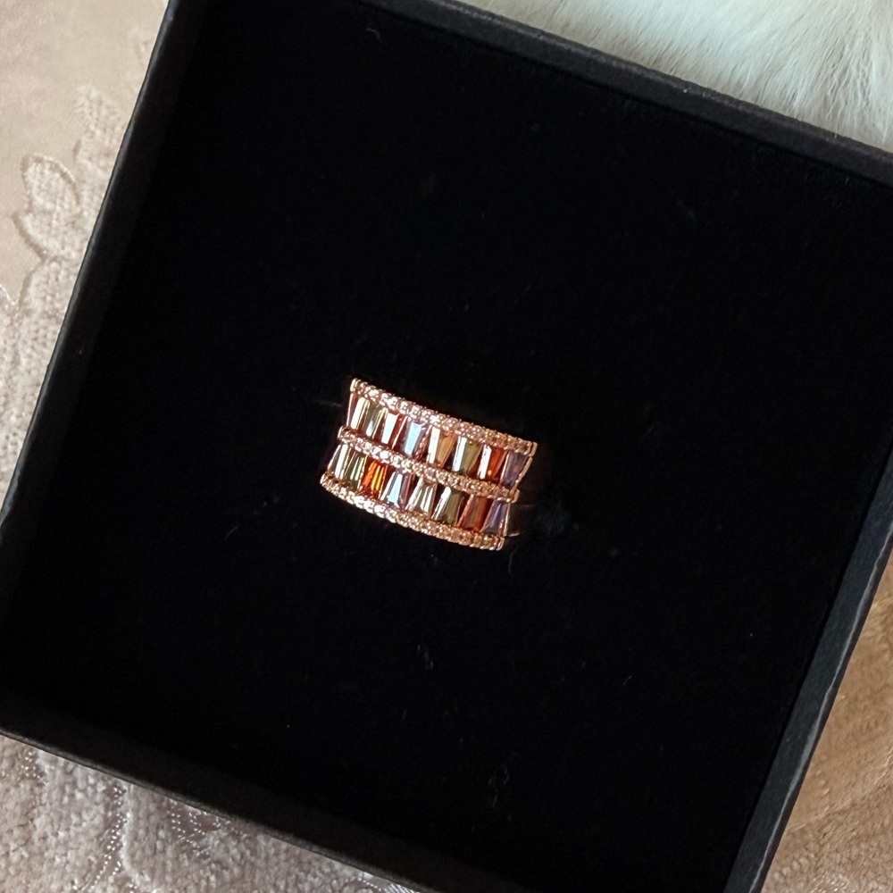 Elegant Rose Gold plated Ring with multicolor stones